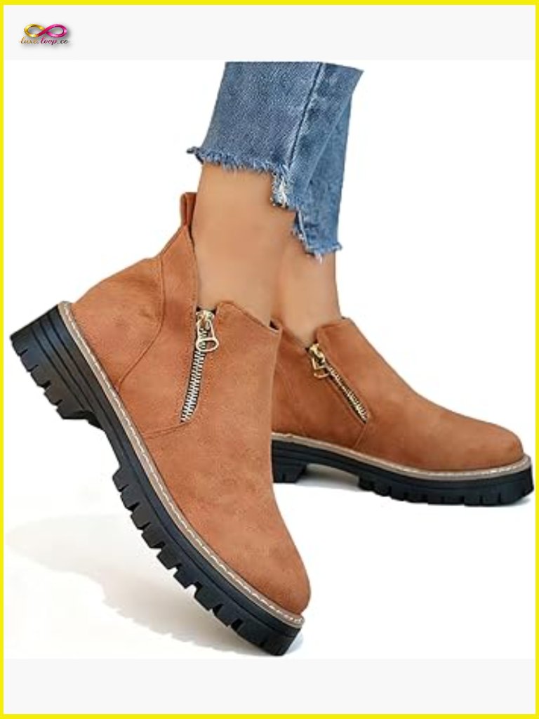 Women's Vintage Ankle Boots Pointed Toe Side Zipper Chunky Heels Platform Retro